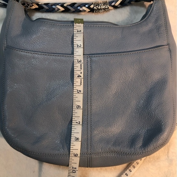 Leather Brighton Baby Blue Barbados Zip Tote Hobo w/ Silver Charm, Braided Strap - Picture 7 of 16
